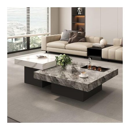 Bàn Trà Đá Sintered Hình Vuông Chống Xước Chân Gỗ