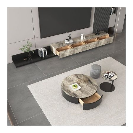 Bàn Trà Đá Tròn Mở Rộng Hiện Đại Có Ngăn Kéo