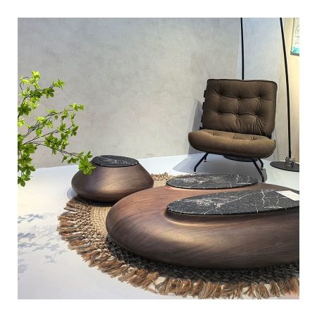 Bàn Trà Đá Tự Nhiên Khung Gỗ Kiểu Dáng Nghệ Thuật