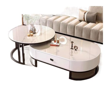 Bàn Trà Đá Tự Nhiên Khung Thép Không Gỉ Thiết Kế Hiện Đại