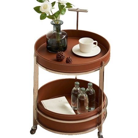 Bàn Trà Di Động Bằng Thép Không Gỉ Da Bò Sang Trọng