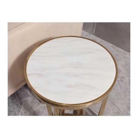 Bàn Trà Gấp Xoay Bằng Thép Không Gỉ Mặt Đá Tối Giản
