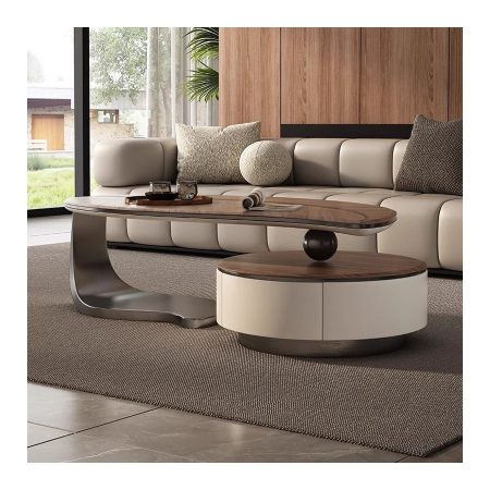 Bàn Trà Gỗ Óc Chó Hiện Đại Hình Oval Cho Phòng Khách