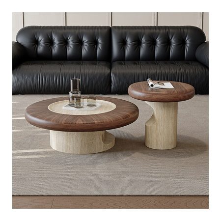 Bàn Trà Gỗ Tự Nhiên Bề Mặt Đá Travertine Hiện Đại