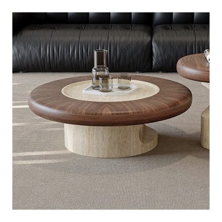 Bàn Trà Gỗ Tự Nhiên Bề Mặt Đá Travertine Hiện Đại