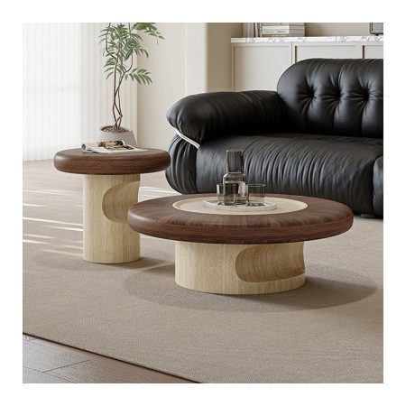 Bàn Trà Gỗ Tự Nhiên Bề Mặt Đá Travertine Hiện Đại