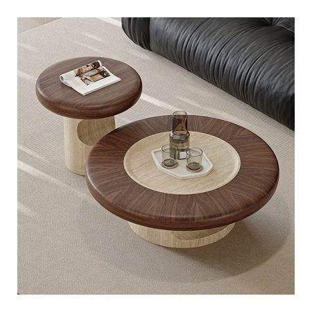 Bàn Trà Gỗ Tự Nhiên Bề Mặt Đá Travertine Hiện Đại