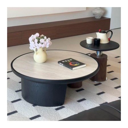 Bàn Trà Gỗ Tự Nhiên Đá Travertine Tối Giản Cao Cấp