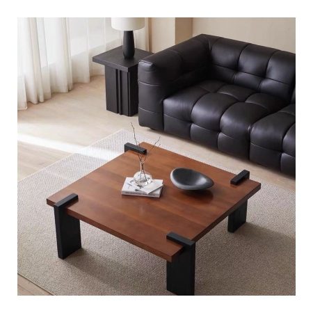 Bàn Trà Gỗ Tự Nhiên Hiện Đại Mặt Kính Đen