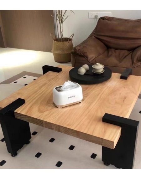 Bàn Trà Gỗ Tự Nhiên Hiện Đại Mặt Kính Đen