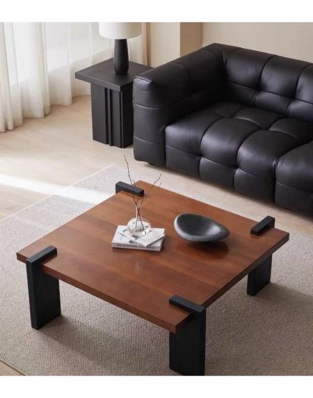 Bàn Trà Gỗ Tự Nhiên Hiện Đại Mặt Kính Đen