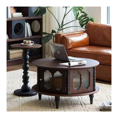 Bàn Trà Gỗ Tự Nhiên Hiện Đại Wabi-Sabi Có Ngăn Chứa