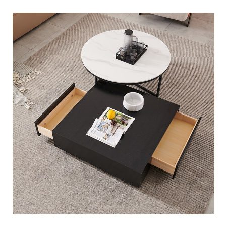 Bàn Trà Gỗ Tự Nhiên Mặt Đá Hiện Đại Có Ngăn Kéo