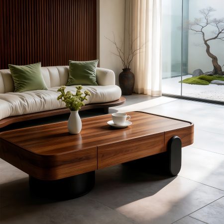 Bàn Trà Gỗ Tự Nhiên Phong Cách Cổ Điển Mặt Đá Đa Năng
