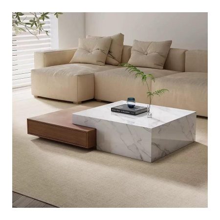 Bàn Trà Hiện Đại Chất Liệu Đá Marble Và Gỗ Óc Chó
