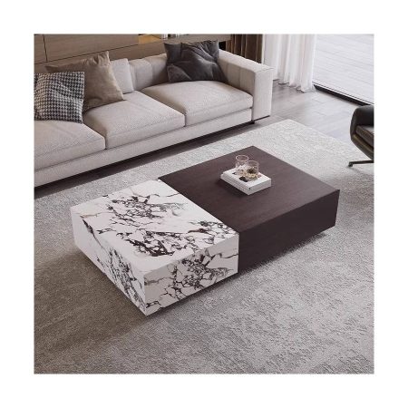 Bàn Trà Hiện Đại Đá Marble Màu Trắng Có Ngăn Kéo