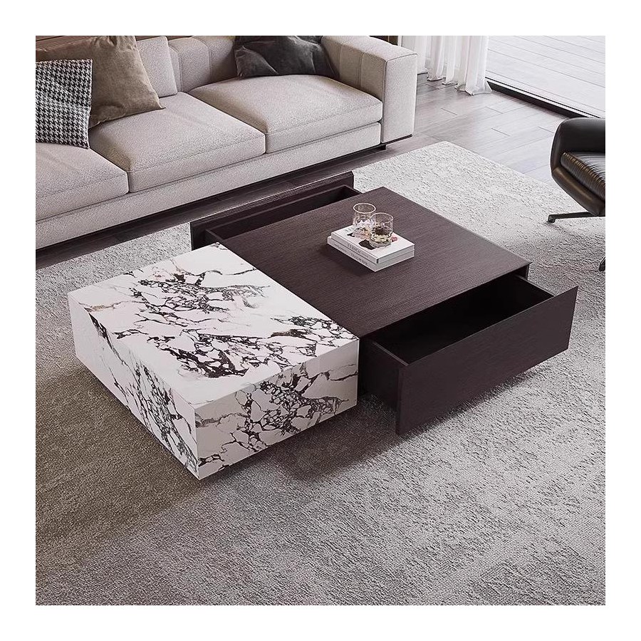 Bàn Trà Hiện Đại Đá Marble Màu Trắng Có Ngăn Kéo Bàn Trà Hiện Đại Đá Marble Màu Trắng Có Ngăn Kéo