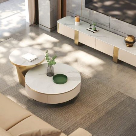 Bàn Trà Hiện Đại Đá Slate Khung Inox Có Ngăn Kéo