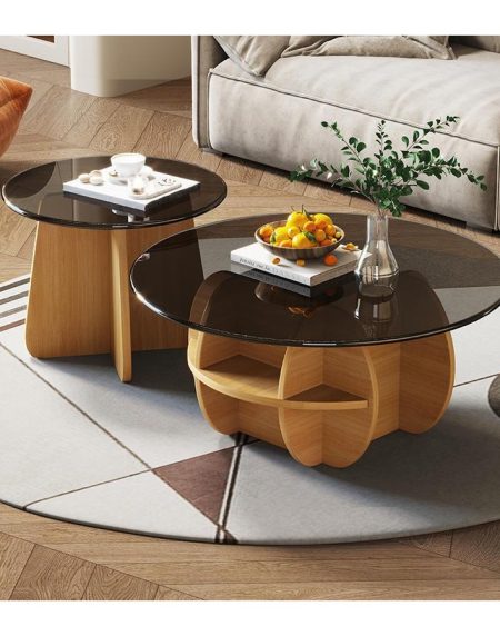 Bàn Trà Hiện Đại Gỗ Óc Chó Kính Cho Phòng Khách