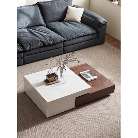 Bàn Trà Hiện Đại Gỗ Óc Chó Mặt Đá Marble Trắng