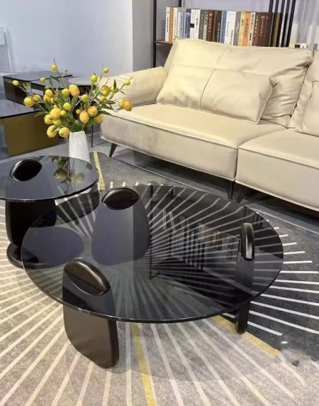 Bàn Trà Hiện Đại Kính Cường Lực Chân Gỗ Bền Bỉ