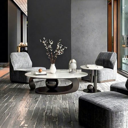 Bàn Trà Hình Oval Bằng Đá Sang Trọng, Thiết Kế Hiện Đại