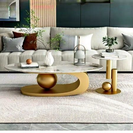 Bàn Trà Hình Oval Bằng Đá Sang Trọng, Thiết Kế Hiện Đại