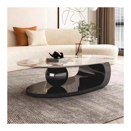 Bàn Trà Hình Oval Kim Loại Gỗ Hiện Đại