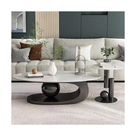 Bàn Trà Hình Oval Kim Loại Gỗ Hiện Đại