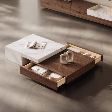 Bàn Trà Hình Vuông Đá Tối Giản Gỗ Cao Cấp