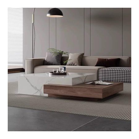Bàn Trà Hình Vuông Gỗ Tự Nhiên Mặt Đá Marble Trắng Hiện Đại