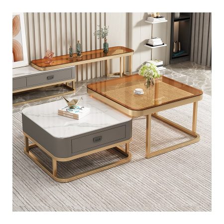 Bàn Trà Kim Loại Kính Cường Lực Đơn Giản Hiện Đại
