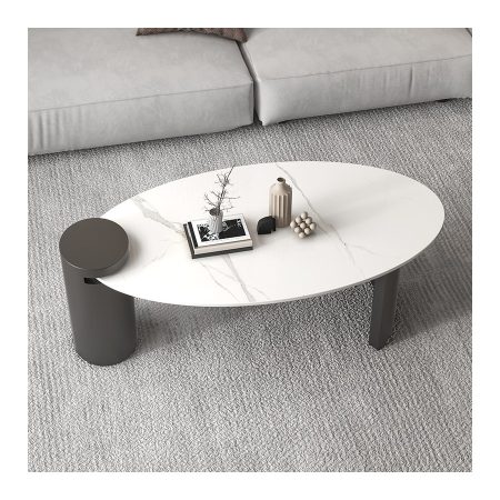 Bàn Trà Kim Loại Mặt Đá Marble Hình Oval Hiện Đại