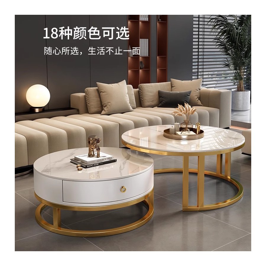 Bàn Trà Kim Loại Mặt Đá Tròn Hiện Đại Có Ngăn Kéo Bàn Trà Kim Loại Mặt Đá Tròn Hiện Đại Có Ngăn Kéo