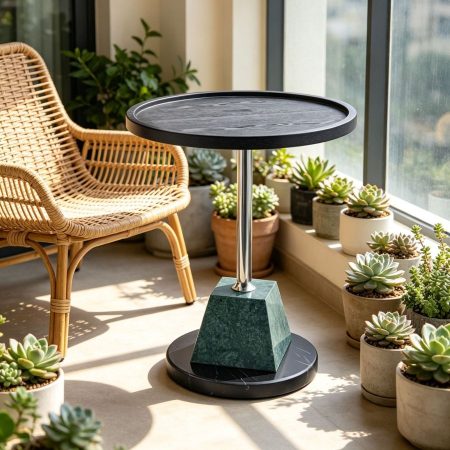 Bàn Trà Kim Loại Mặt Đá Xanh Tối Giản Hiện Đại