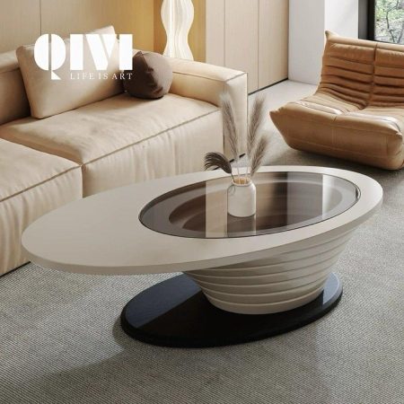 Bàn Trà Kính Hình Oval Hiện Đại Cho Căn Hộ Nhỏ