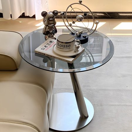 Bàn Trà Kính Tròn Hiện Đại Chân Inox Bóng Gương