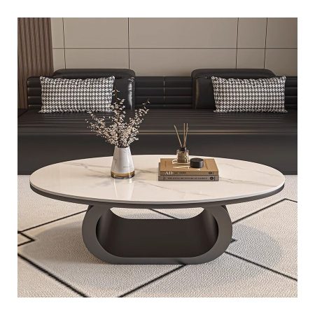 Bàn Trà Oval Đá Nhân Tạo Khung Kim Loại Tối Giản Hiện Đại
