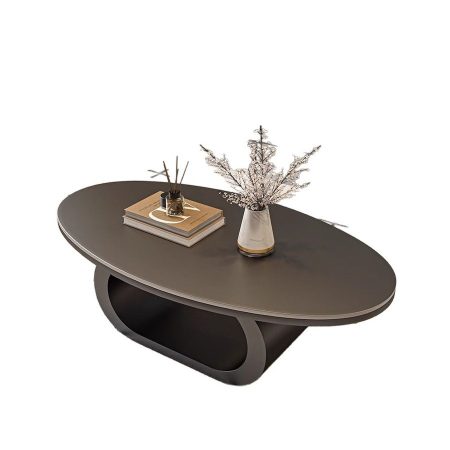Bàn Trà Oval Đá Nhân Tạo Khung Kim Loại Tối Giản Hiện Đại