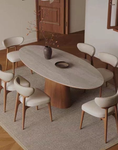 Bàn Trà Oval Gỗ Óc Chó Cao Cấp Đá Sintered Hiện Đại