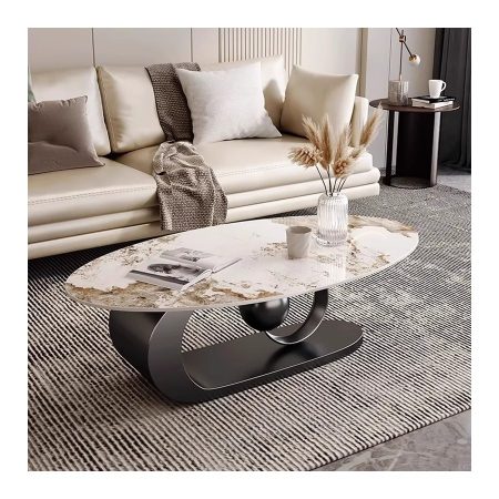 Bàn Trà Oval Kim Loại Đá Sang Trọng Cho Phòng Khách