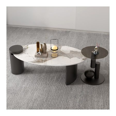 Bàn Trà Oval Kim Loại Mặt Đá Sang Trọng Hiện Đại