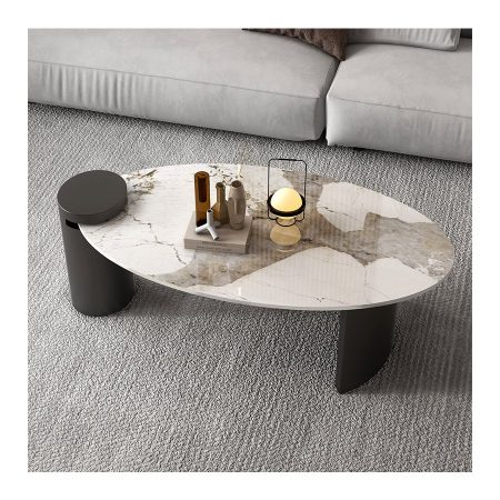 Bàn Trà Oval Kim Loại Mặt Đá Sang Trọng Hiện Đại