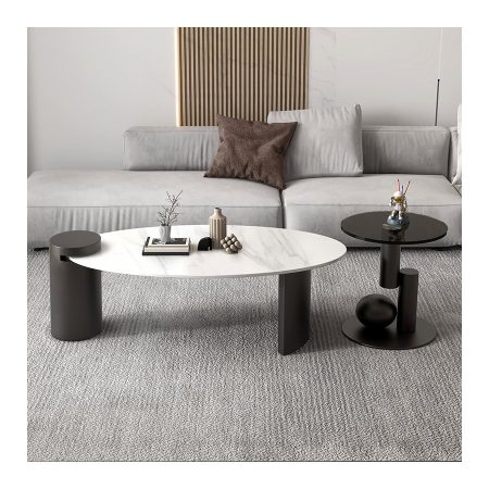 Bàn Trà Oval Kim Loại Mặt Đá Sang Trọng Hiện Đại