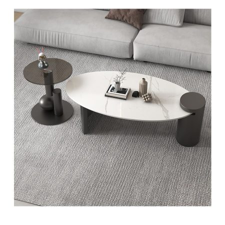 Bàn Trà Oval Kim Loại Mặt Đá Sang Trọng Hiện Đại