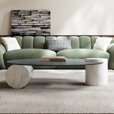 Bàn Trà Tối Giản Đá Marble Khung Kính Chịu Lực Họa Tiết Gợn Sóng