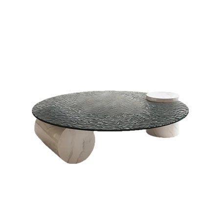 Bàn Trà Tối Giản Đá Marble Khung Kính Chịu Lực Họa Tiết Gợn Sóng