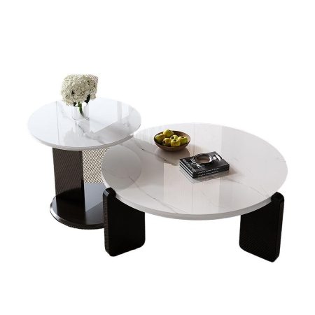 Bàn Trà Tròn Hiện Đại Chân Gỗ Mặt Đá Marble