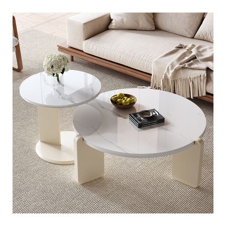 Bàn Trà Tròn Hiện Đại Chân Gỗ Mặt Đá Marble