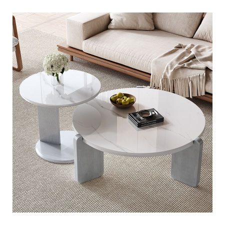 Bàn Trà Tròn Hiện Đại Chân Gỗ Mặt Đá Marble